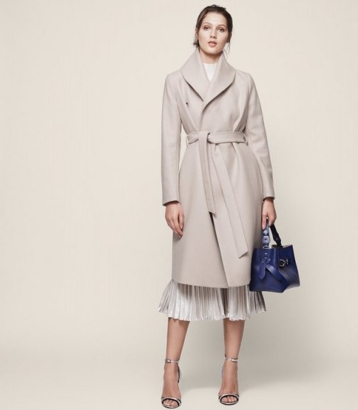 REISS DEENA WOOL BLEND WRAP NECK COAT PARCHMENT / stylish winter coats - flipped