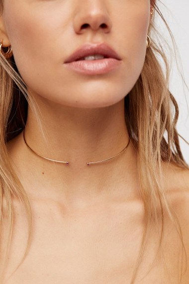JoeLuc Jewelry Delicate Ruby Neck Hugger | 14k gold filled slim choker necklaces | wire chokers - flipped