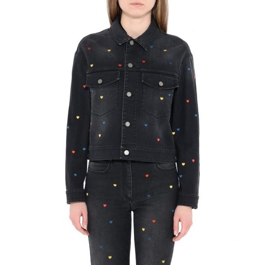 Stella McCartney Denim Heart Embroidery Jacket | casual black jackets - flipped