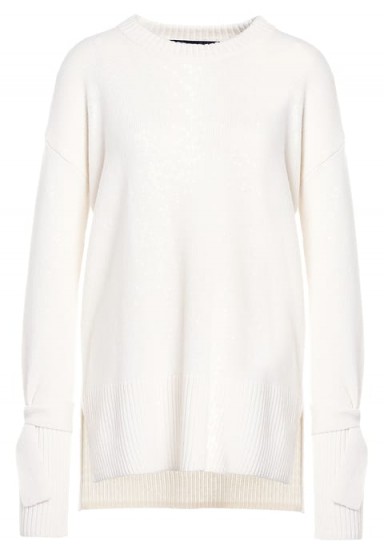 Kourtney Kardashian white tie sleeve sweater, DESIGNERS REMIX SYDNI RUFFLE TIE Jumper ivory, out in Beverly Hills, October 2017. Celebrity jumpers | star style knitwear