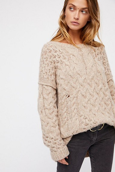 Free People Destroyed Cable Pullover | oatmeal jumpers - flipped