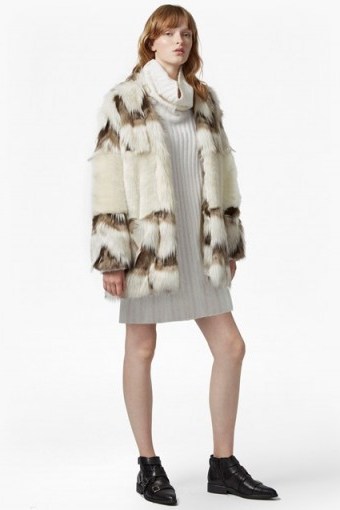 FRENCH CONNECTION DEVONNA MIX FAUX FUR COAT ~ glamorous winter coats - flipped