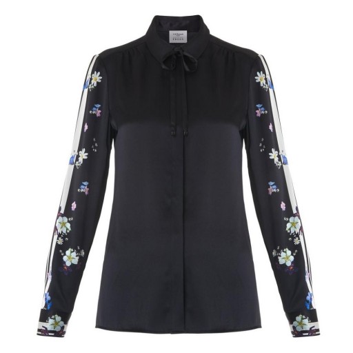 L.K. Bennett x Preen DEVOTO BLACK SILK TOP – floral sleeved shirts