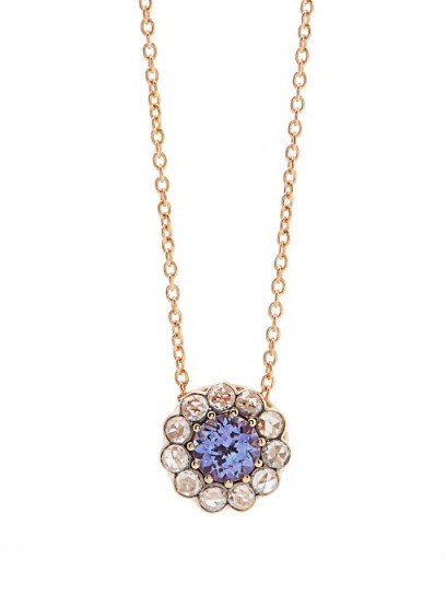 SELIM MOUZANNAR Diamond, tanzanite & pink-gold Beirut necklace ~ small diamond pendants - flipped