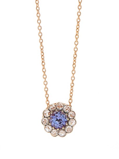 SELIM MOUZANNAR Diamond, tanzanite & pink-gold Beirut necklace ~ small diamond pendants