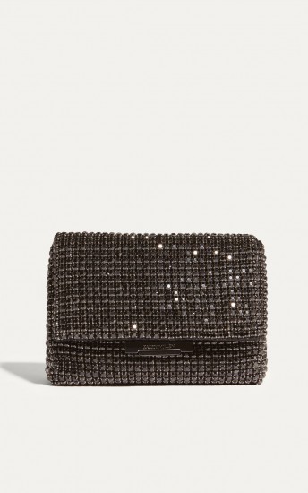 KAREN MILLEN DIAMONTE FOLDOVER CLUTCH BAG – BLACK / small sparkly diamante evening bags