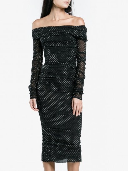 Dolce & Gabbana Off-Shoulder Ruched Polka Dot Dress ~ chic bardot dresses ~ vintage style lbd - flipped
