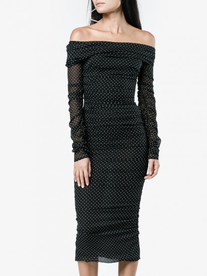 Dolce & Gabbana Off-Shoulder Ruched Polka Dot Dress ~ chic bardot dresses ~ vintage style lbd