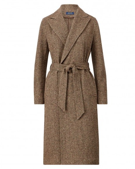 POLO RALPH LAUREN Donegal Tweed Open-Front Coat / classic belted wrap coats - flipped