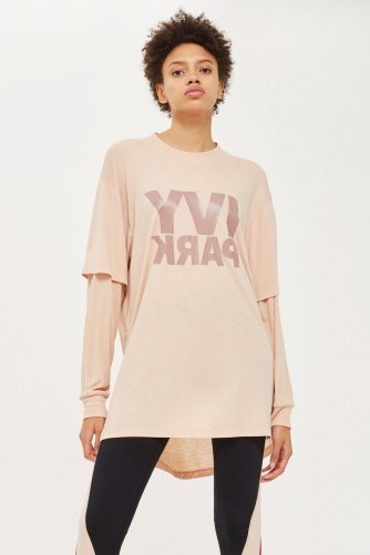 Ivy Park Double Layer Logo Top / long pink casual tops - flipped