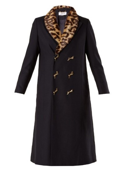 MUVEIL Double-breasted leopard-print collar woven coat - flipped