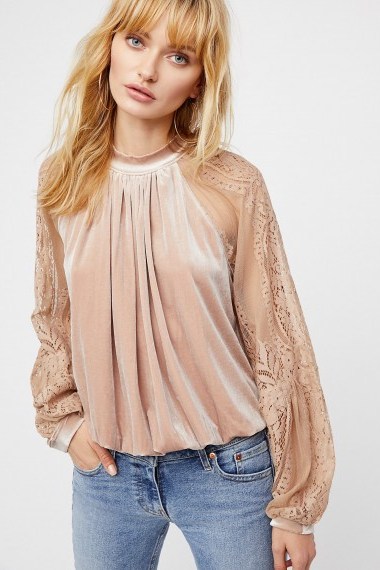 Free People Dream Team Top | sand velvet and sheer lace tops - flipped