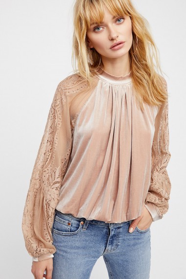 Free People Dream Team Top | sand velvet and sheer lace tops
