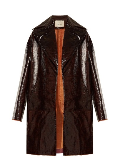 BY. BONNIE YOUNG Dropped-shoulder shearling coat ~ burgundy patent leather coats