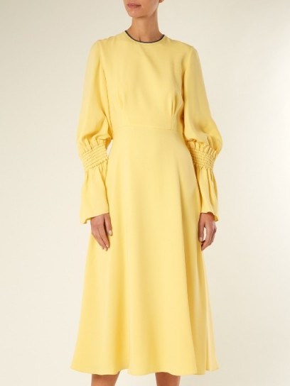 ROKSANDA Duana shirred-cuff fluted silk-georgette dress ~ yellow smocked sleeve dresses - flipped