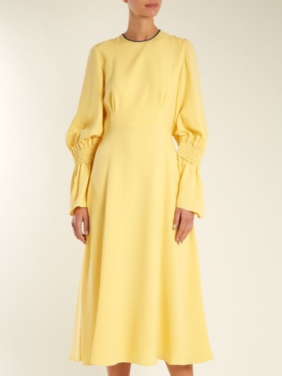 ROKSANDA Duana shirred-cuff fluted silk-georgette dress ~ yellow smocked sleeve dresses