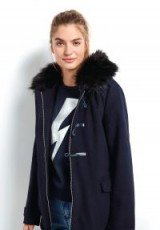 hush Duffle Coat / dark blue winter coats / faux fur hooded jackets