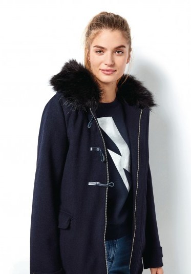 hush Duffle Coat / dark blue winter coats / faux fur hooded jackets - flipped
