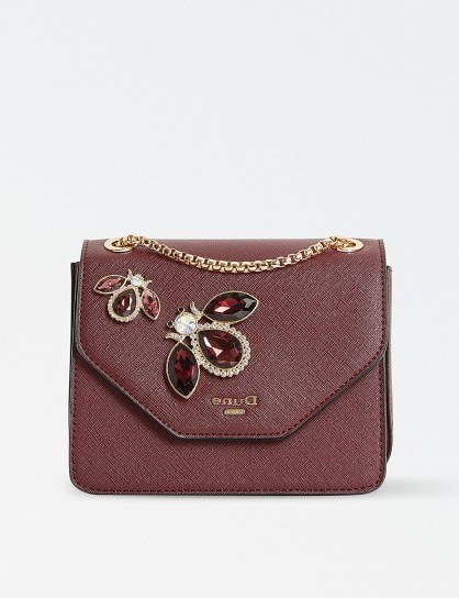 DUNE Elady jewel-embellished shoulder bag – jewelled berry-red bags - flipped
