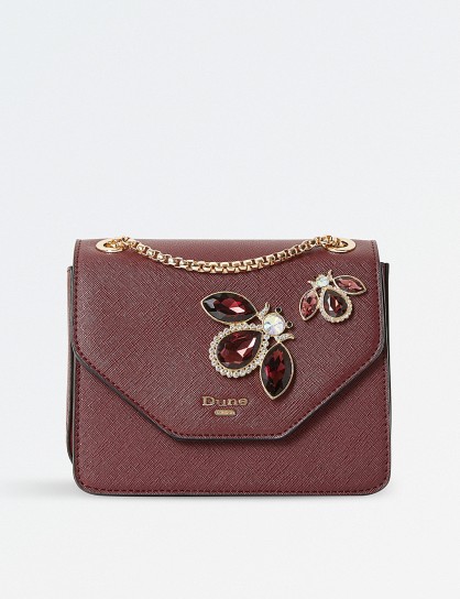 DUNE Elady jewel-embellished shoulder bag – jewelled berry-red bags