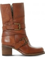 DUNE Rockerr leather boots – rockin tan brown buckle boot