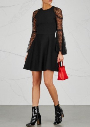 ALICE + OLIVIA Dusty jersey and lace dress ~ sheer sleeve fit and flare dresses ~ lbd
