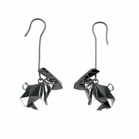 Origami Jewellery Earrings Rabbit Gun Metal - flipped