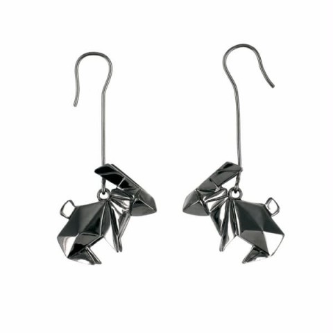 Origami Jewellery Earrings Rabbit Gun Metal
