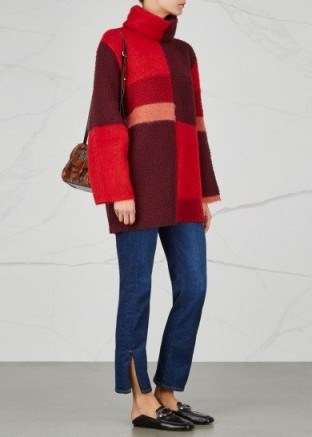 ROKSANDA Ekema textured wool blend jumper ~ tonal-red high neck jumpers ~ colourblock knitwear - flipped