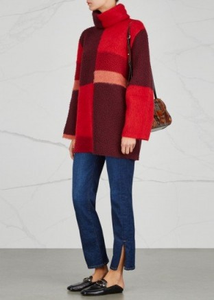 ROKSANDA Ekema textured wool blend jumper ~ tonal-red high neck jumpers ~ colourblock knitwear