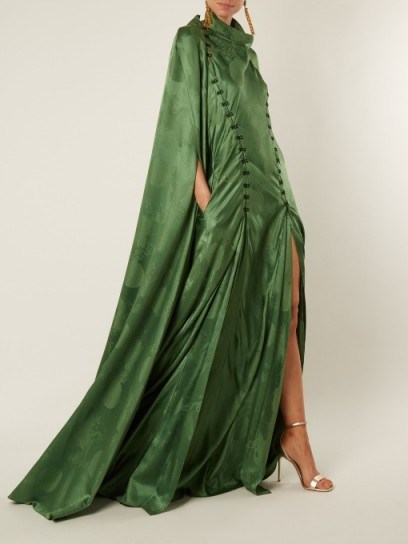 ROSIE ASSOULIN El Capo detachable-cape satin gown ~ green statement gowns - flipped