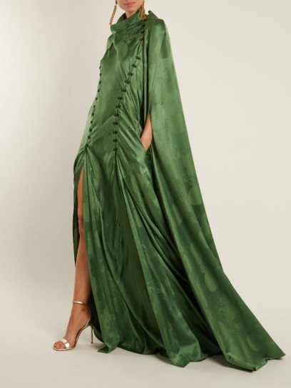 ROSIE ASSOULIN El Capo detachable-cape satin gown ~ green statement gowns