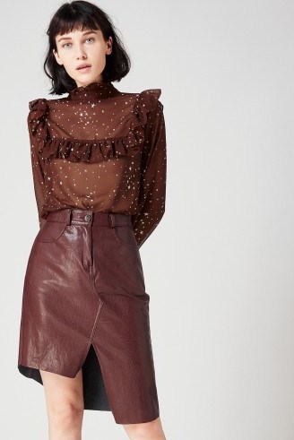 STORETS Elly Asymmetric Leather Skirt | stylish dark red skirts - flipped