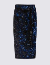 M&S COLLECTION Embellished Sequin Pencil Midi Skirt / sparkling blue party skirts