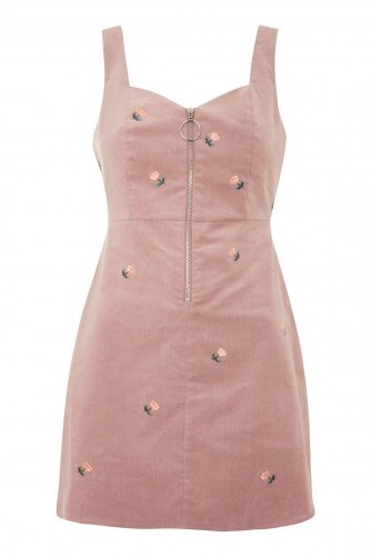 TOPSHOP Corduory Pini Dress / blush pink floral cord pinafore dresses - flipped