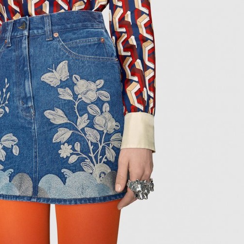 GUCCI Embroidered denim mini skirt - flipped