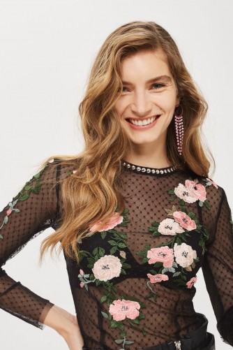 TOPSHOP Embroidered Floral Mesh Top / sheer tops