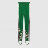 GUCCI Embroidered jersey stirrup legging | green floral leggings