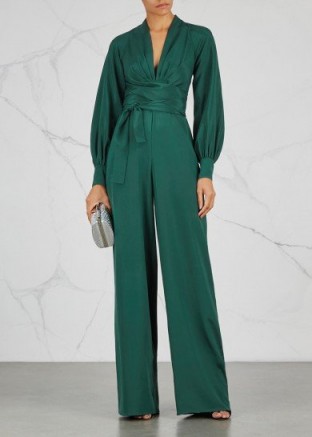 DHELA Emerald silk jumpsuit ~ green wrap waist jumpsuits