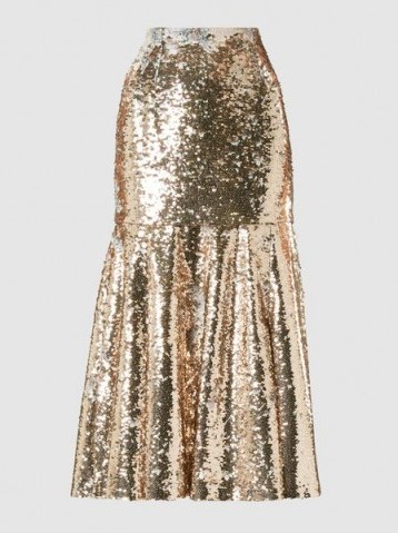 ‎EMILIA WICKSTEAD‎ Le-Roy Sequinned Skirt ~ fit and flare metallic midi skirts - flipped