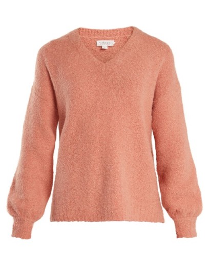 VELVET BY GRAHAM & SPENCER Erin V-neck bouclé sweater ~ pink sweaters