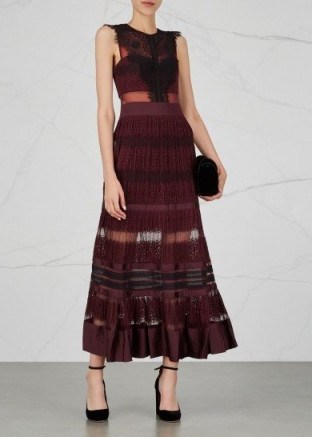 THREE FLOOR Essence burgundy lace maxi dress ~ dark red sheer panel dresses - flipped