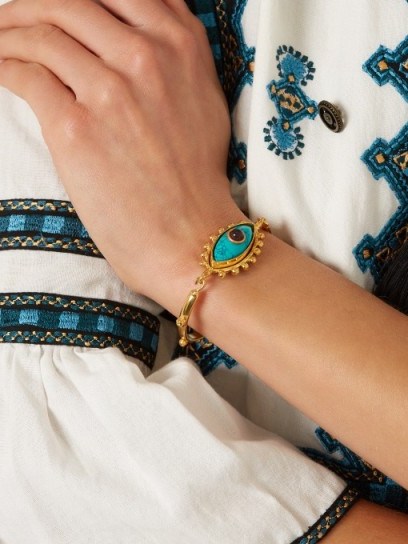 SYLVIA TOLEDANO Evil Eye turquoise and gold-plated cuff ~ turquoise stone cuffs ~ statement bracelets - flipped