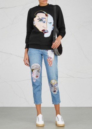 KATYA DOBRYAKOVA Faces appliquéd cotton blend sweatshirt | black applique sweatshirts