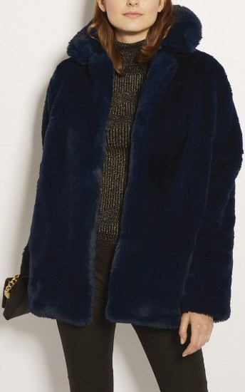 Karen Millen FAUX FUR COAT ~ glamorous blue coats - flipped