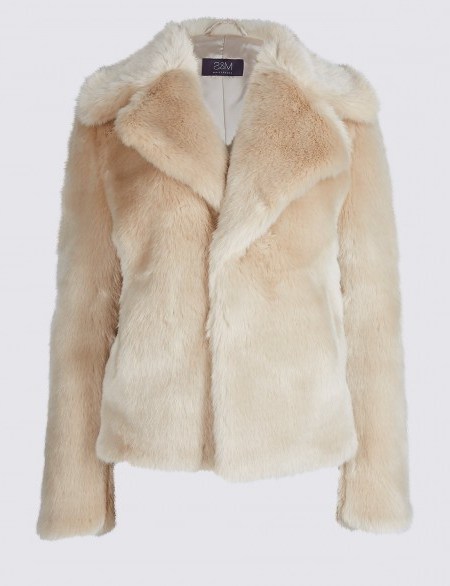 M&S COLLECTION Faux Fur Coat Natural ~ fluffy neutral tone coats ~ luxe style winter jackets - flipped