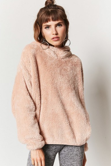 FOREVER 21 Faux Fur Hoodie | fluffy taupe hoodies - flipped