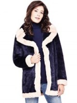 GUESS FAUX FUR JACKET WITH CONTRASTING TRIM | blue luxe style winter jackets