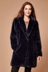 Yumi Fur Oversized Coat – navy blue coats – winter glamour