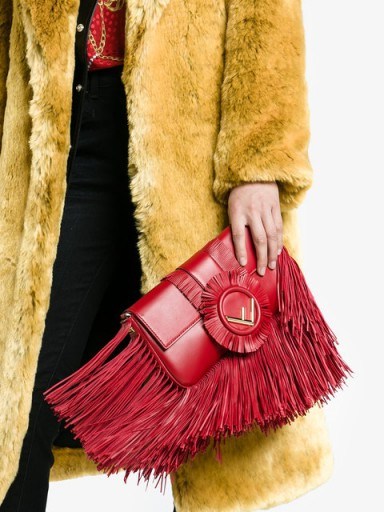 FENDI Baguette fringed shoulder bag / red leather bags / iconic handbags - flipped